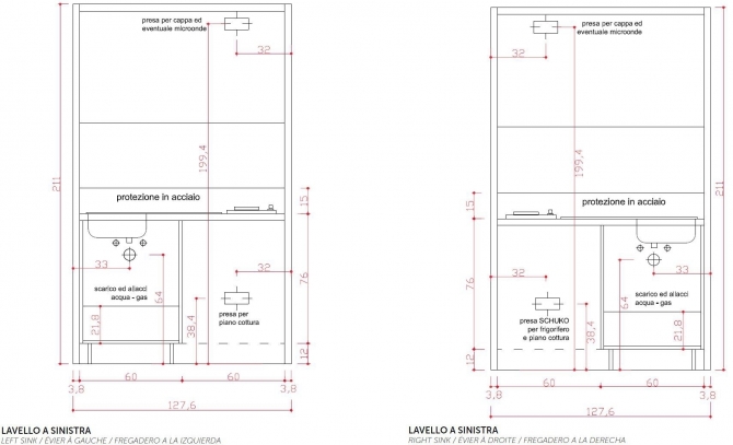 SCHEMA TECNICO MINICUCINA K-102 - CUCINE MONOBLOCCO A ROMA