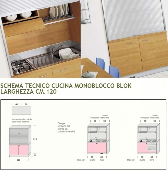 CUCINA MONOBLOCCO BLOK LARGHEZZA CM.120 - CUCINE MONOBLOCCO A ROMA